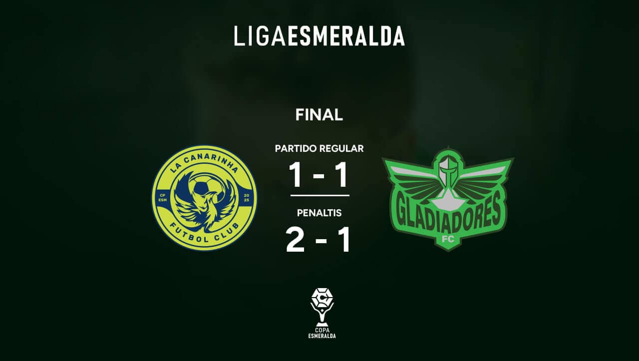 Empate en la final de la Liga Esmeralda entre La Canarinha y Gladiadores FC, con marcador 1-1 en el partido regular y 2-1 en penaltis, en el marco de la Copa Esmeralda.