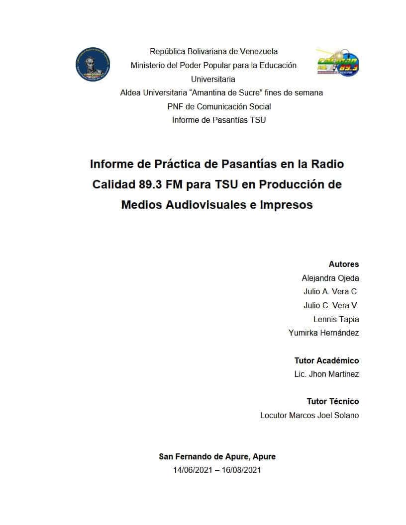 Informe De Pasantías En Calidad 89.3 FM | XXIII Magazine & Press |  Periodismo Constructivo En Apure